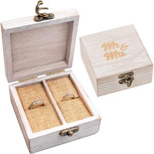 Wooden Ring Box for Wedding Rings and Couple Jewelry - Engraved Mr. & Mrs.